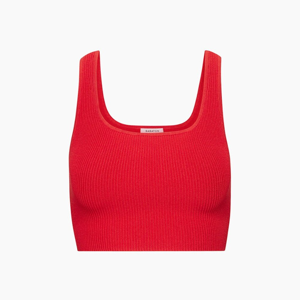 Sculpt Ribbed Knit Squareneck Cropped Tank [Red]